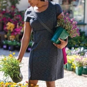 Duluth Trading Black Stripe Stretch Casual Prep Modest Athleisure Noga Dress XL